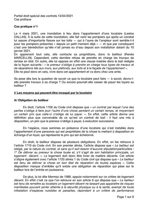 Partiel Droit des contrats spéciaux L2 S4 Partiel droit spécial des