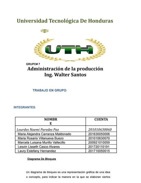 Tarea Grupal II Parcial Diagramas Universidad Tecnológica De Honduras