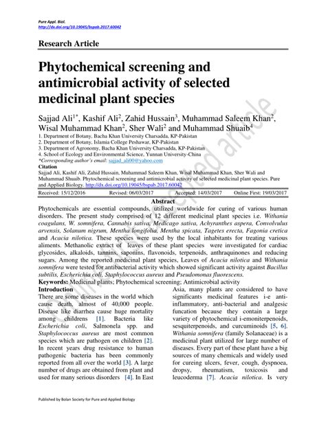 PDF Phytochemical Screening And Antimicrobial Activity Of Selected