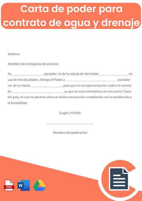 Carta Poder Para Contrato Agua Y Drenaje Online Word Pdf