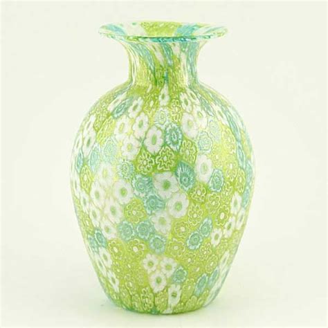 Murano Glass Vases Golden Quilt Millefiori Urn Vase Green Murano