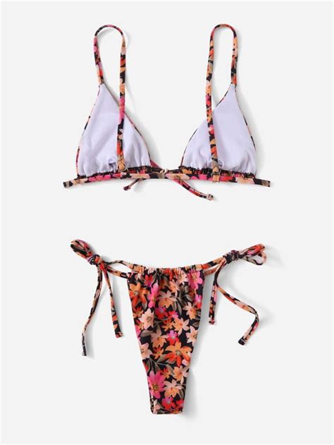 Shein Swim Vcay Floral Print Bikini Set Halter Triangle Bra And Thong