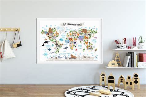 Kinder Weltkarte Poster Tiere Weltkarte Spielzimmer Etsy De