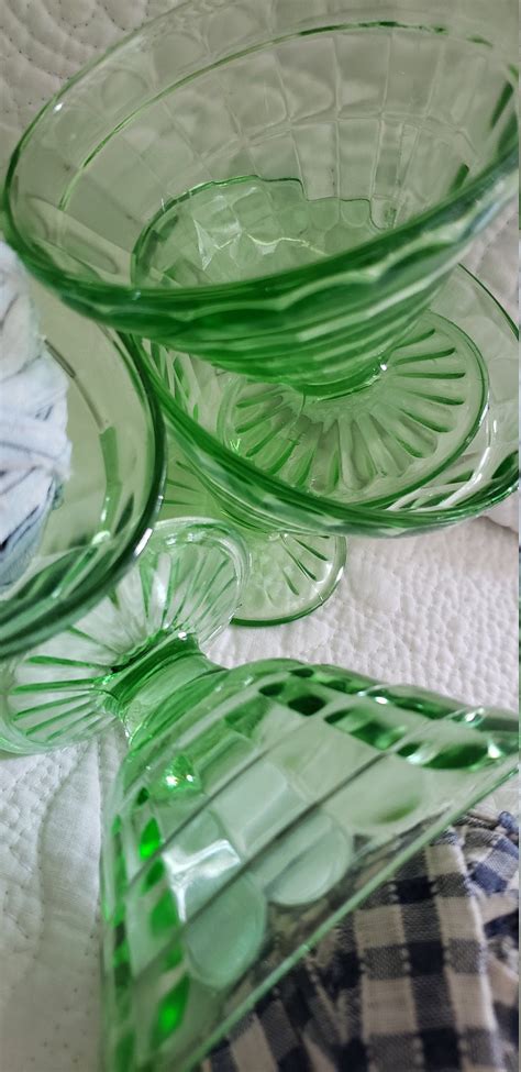 Vintage Green Depression Glass Bowls Set Of 4 Block Optic Etsy