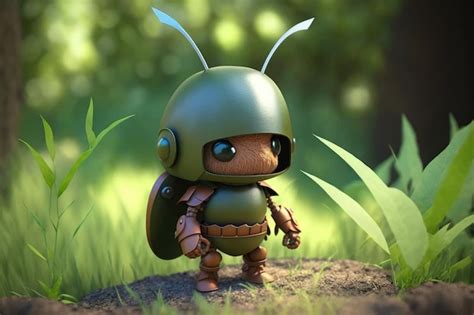 Premium AI Image | A bug with a helmet on stands in a forest.