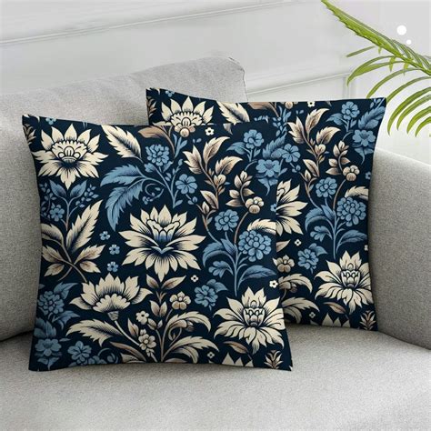 Ulloord Blue Flowers Leaf Bird Retro Rustic Farmhouse Throw Pillow