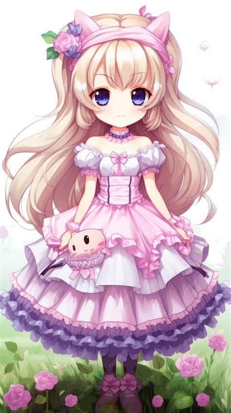 Premium AI Image | an anime girl in a pink dress with long blonde hair