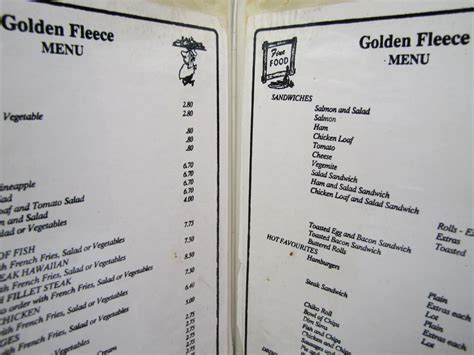 Golden Fleece Resturant Menu Golden Fleece