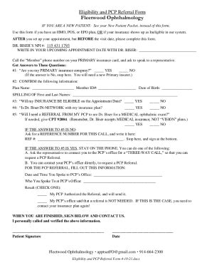 Fillable Online Eligibility And Pcp Referral Form Fax Email Print