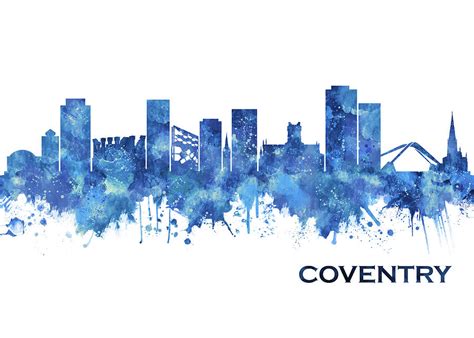 Coventry England Skyline Blue Mixed Media by NextWay Art - Pixels