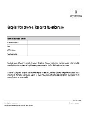 Fillable Online Supplier Competence Resource Questionnaire Fax Email