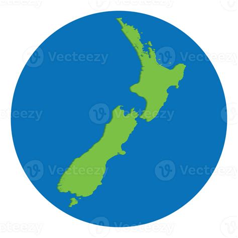 New Zealand Map Map Of New Zealand In Green Color In Globe Design With Blue Circle Color