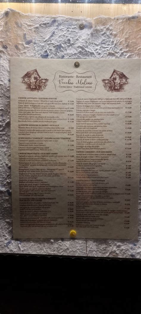 Menu Da Ristorante Vecchio Mulino Pozza Di Fassa