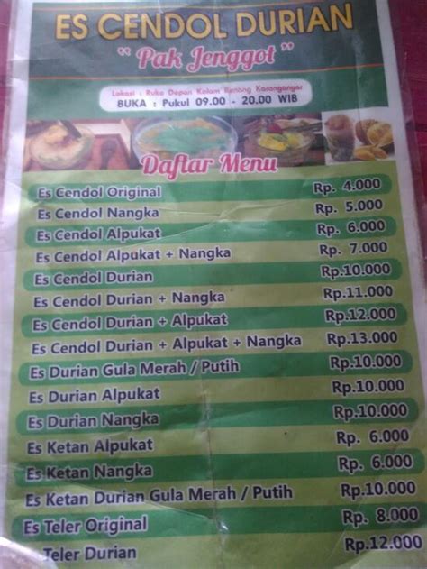 Carta Del Café Es Cendol Durian Pak Jenggot Legok Kalong Xjcgqjr