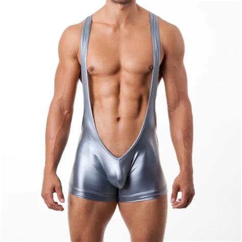 Mens Fashion Underwear Faux Leather Bodysuit Sexy Suspender Jockstrap