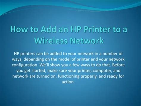 Ppt How To Connect A Wireless Network To A 123 Hp Printer Setup Powerpoint Presentation Id