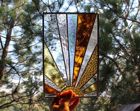 Sunburst Stained Glass Panel Window Hanging Decor Art - Etsy