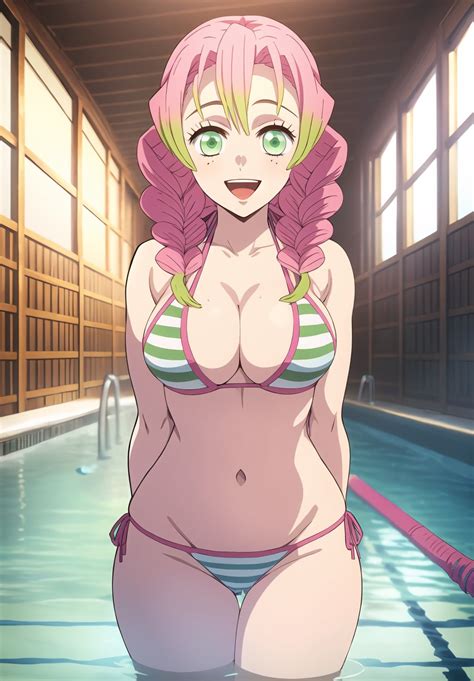 Rule 34 Ai Generated Big Breasts Bikini Demon Slayer Female Green Eyes Kanroji Mitsuri Kimetsu