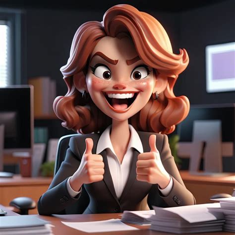 A Cartoon Woman Sitting At A Desk Giving A Thumbs Up Seaart Ai