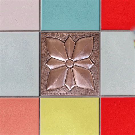 Flower Copper Tile Hand Hammered Patinated Waxed Floral Tile Etsy