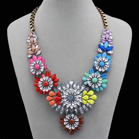 J C Shourouk Multicolor Rainbow Flower Crystal Rhinestone Big Chunky