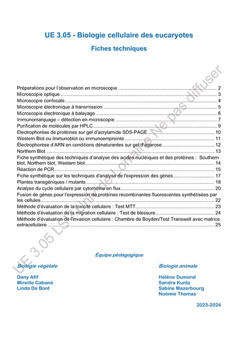 Fiches Techniques L Ue Biologie Cellulaire Des