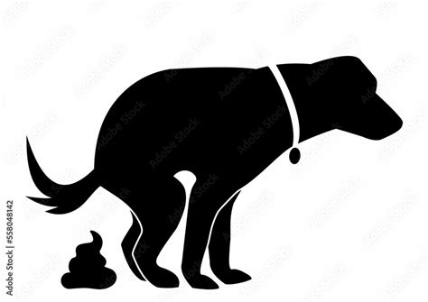 Pooping Dog Excrement Black Silhouette Vector Illustration On White