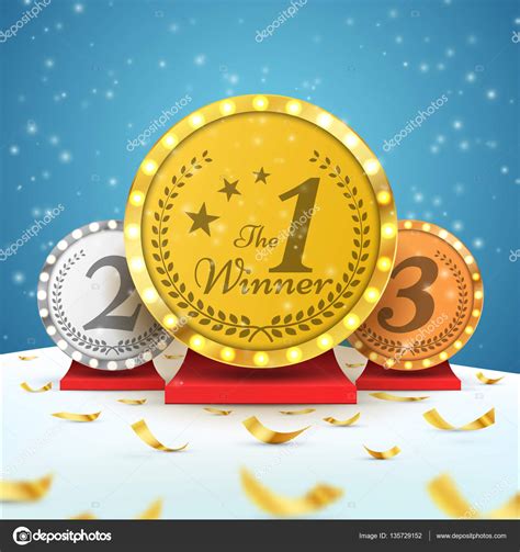 Gold Silver And Bronze Trophy Cup On Prize Podium Stock Vector By