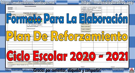 Formato Para La Elaboraci N Del Plan De Reforzamiento Ciclo Escolar