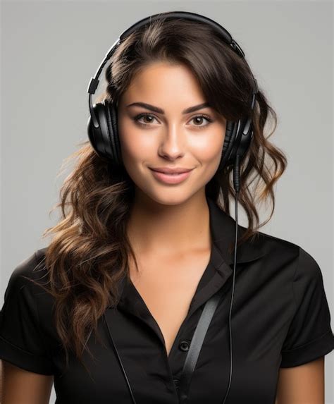 Premium Photo Woman In Black Shirt Wearing Headphones