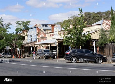 Historical streetscape and buildings along High Street at Maldon, Victoria, Australia. Maldon is ...