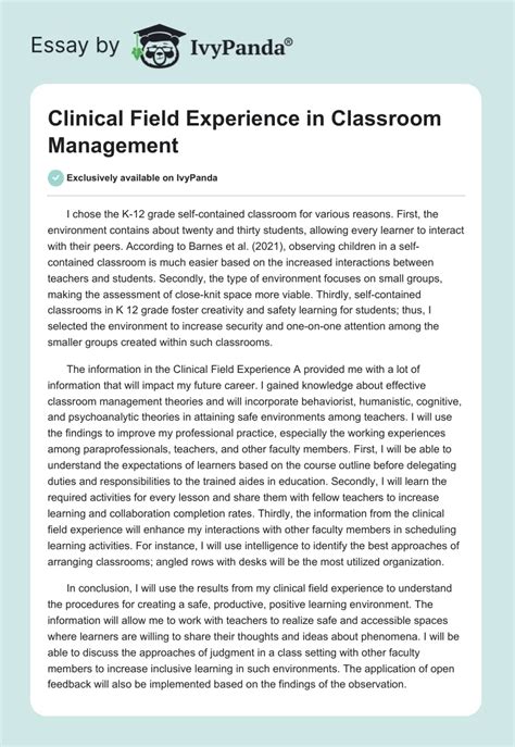 Clinical Field Experience In Classroom Management Words Essay