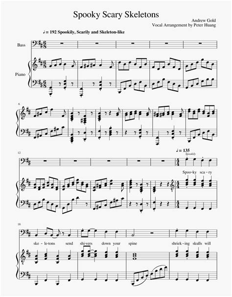 Spooky Scary Skeletons Piano Sheet Music For Beginners, HD Png Download ...