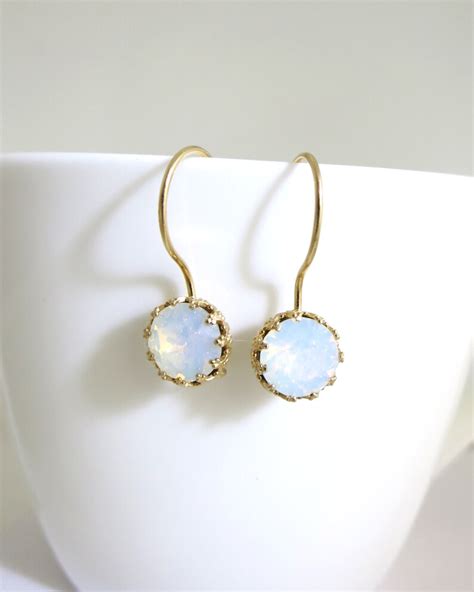 White Opal Earrings Gold Earrings Set With Opal Swarovski - Etsy