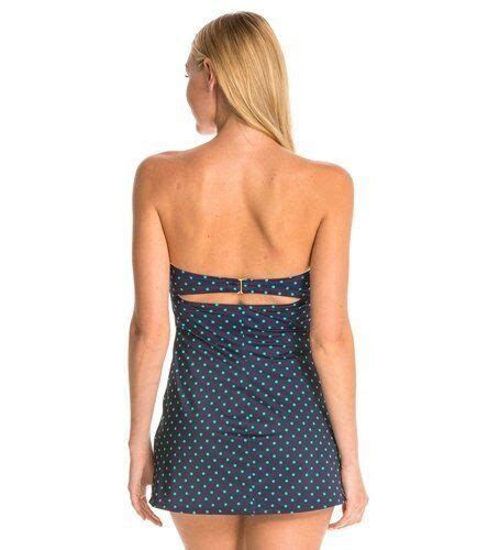 Spanx Polka Retro Padded Dresskini Bikini Swim Top Blue Size New