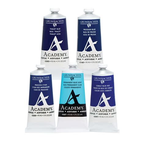 Grumbacher Academy Professional Acrylic Paint Set Of 5 90ml Blue Colors