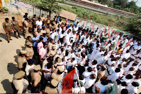 Congress Workers During A Rail Roko Protest Over Party Leader Rahul