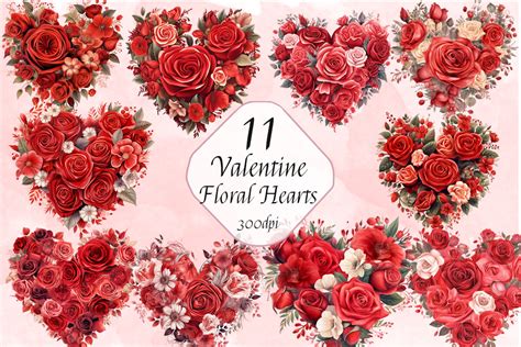 Valentine Heart Roses Clipart Bundle Graphic by ArtCursor · Creative ...