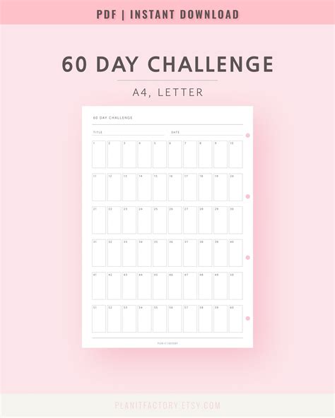 60 Day Challenge Tracker Printable Planner | A4, Letter Minimalist ...