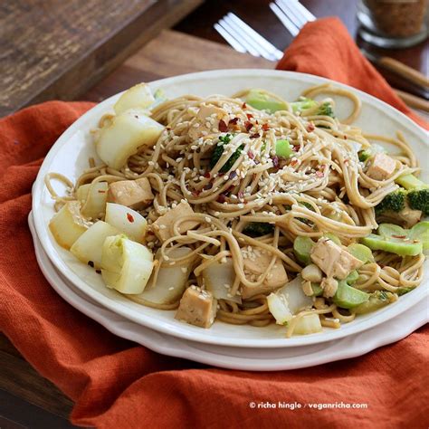 Tofu Broccoli Bok Choy Stir Fry With Garlic Sesame Soy Sauce And Soba