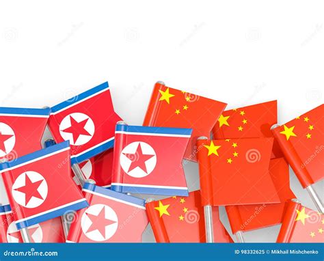 Flag Pins of North Korea DPRK and China Isolated on White Stock ...