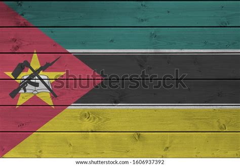 Mozambique Flag Depicted Bright Paint Colors Stock Photo