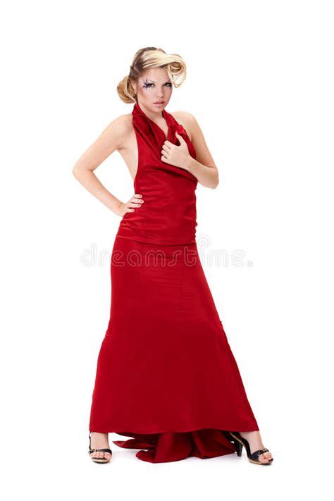 Menina Bonita Que Desgasta O Vestido Vermelho Longo Imagem De Stock