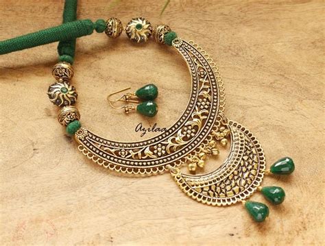 Green Gemstone Ethnic Antique Gold Tone Long Necklace Set At 3950 Azilaa