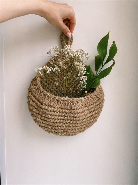 Jute Crochet Hanging Basket Kitchen Bathroom Storage Basket Etsy