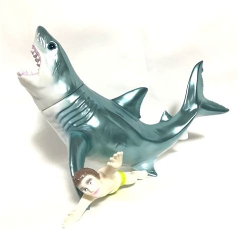 Dream Rocket Bruce the Shark with Victim Designer Art Vinyl Toy Metallic Blue