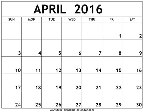 April Calendar Printable 2016 | Printable Calendar Templates