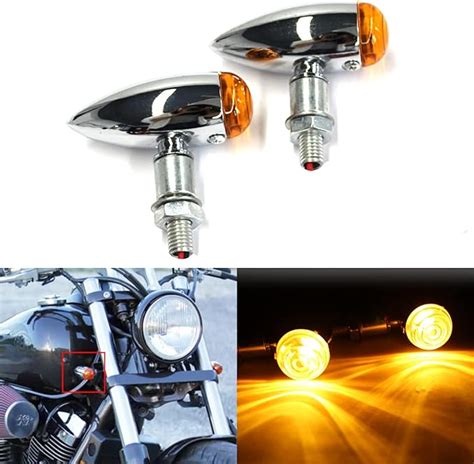 JMTBNO 2x Motorrad Blinker Chrom Lichter Motorrad Bullet Retro Mini