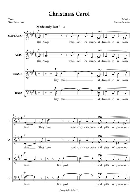 Christmas Carol By Steven Nunes Sheet Music For Satb Choir At Sheet Music Direct