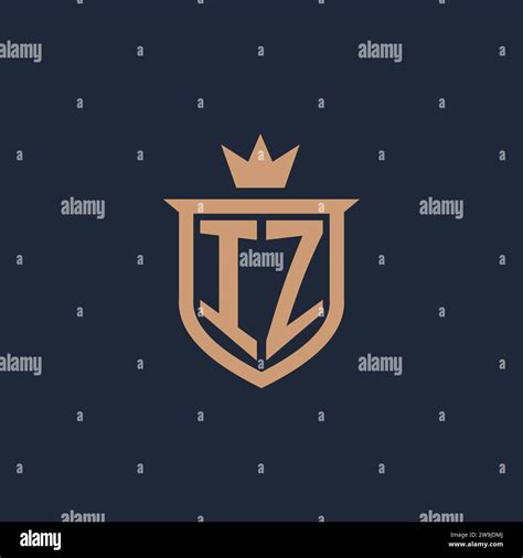 IZ Monogram Initial Logo With Shield And Crown Style Design Ideas Stock